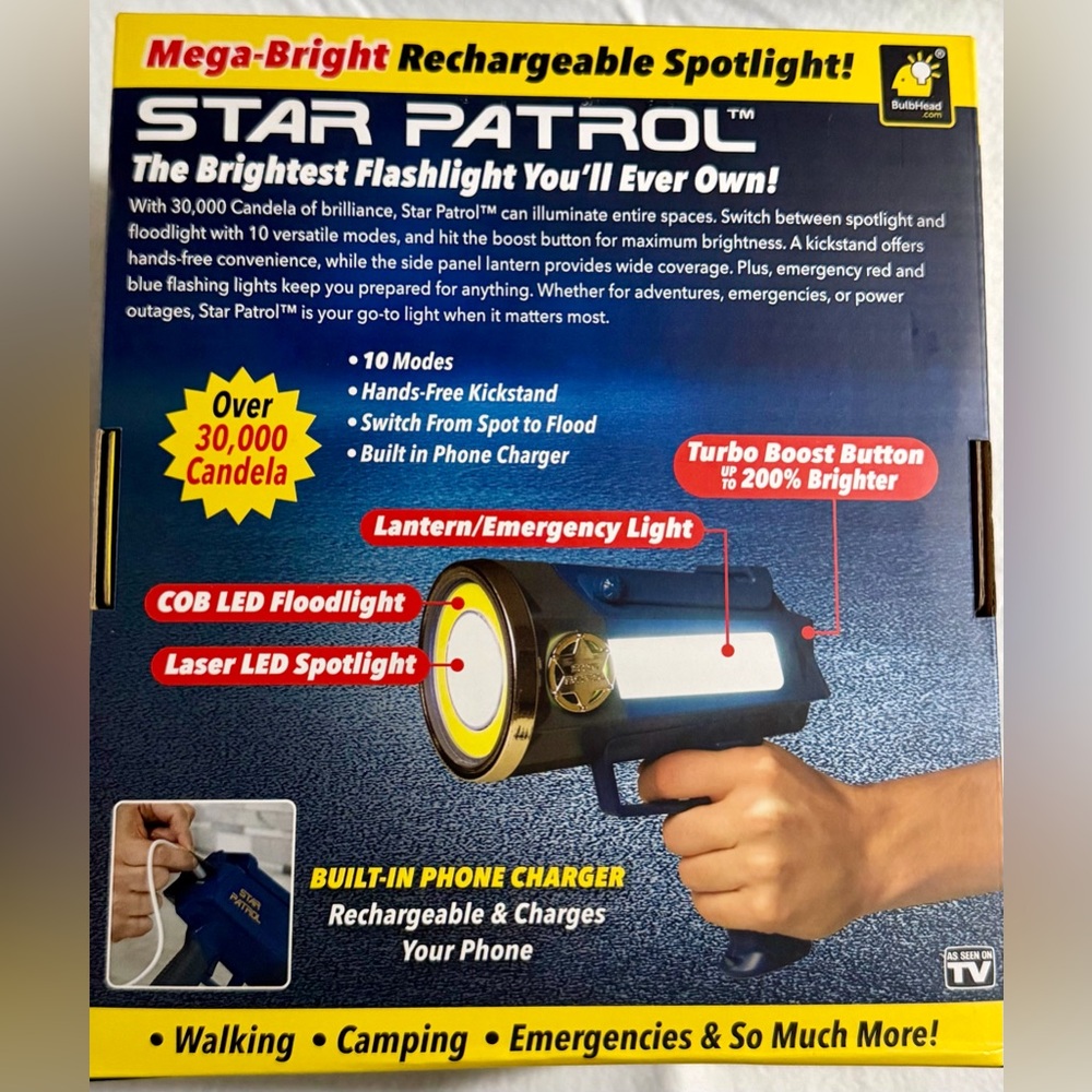 STAR PATROL Rechargeable Spotlight/Flashlight Brand New In Box.  VIRAL! - Picture 3 of 16